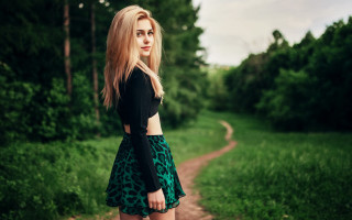 Elina karimova blonde blurry forest - a green skirt free wallpaper