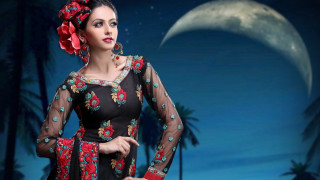 Woman red dress flower moon - dress free wallpaper for desktop