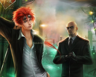 Redhair blackhair city neongreen anime - black hair free wallpaper for desktop