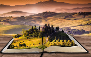 Open book landscape mountains wooden - an open book free wallpaper