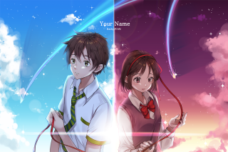 Anime couple sky clouds stars - behind them free wallpaper