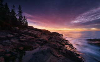 Rocky cliff sunset water trees - a rocky cliff free wallpaper