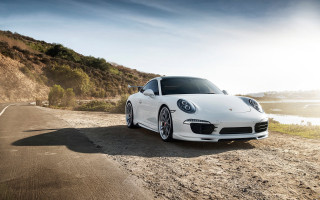 White porsche lake hill sun - a white porsche sports car free wallpaper