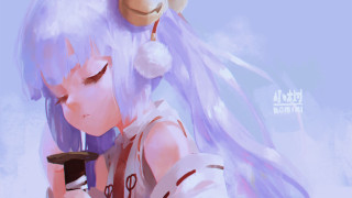 Girl purple hair hat cell - her phone free wallpaper