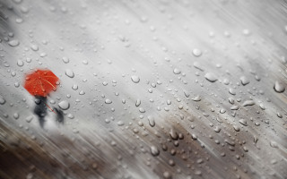 Rainy day red umbrella photorealism - a person holding free wallpaper