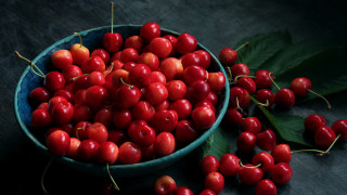 Bowl of cherries leaves 3d - cherryl fountain free wallpaper