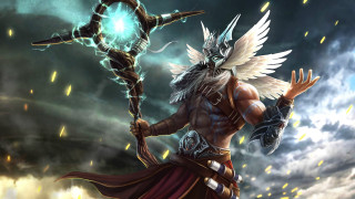 Angelic swordman demon background epic - his hand and a demon in the background free wallpaper