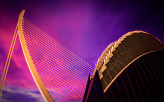 Purple sky retrofuturism matte painting - synthwave style free wallpaper for desktop