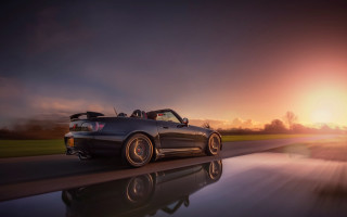 Car sunset reflection mountain ocean - cinematic photography free wallpaper for desktop