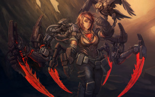 Futuristic woman bird demon armor - chris rahn free wallpaper