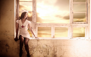 Woman white dress cross sunset - a red cross free wallpaper