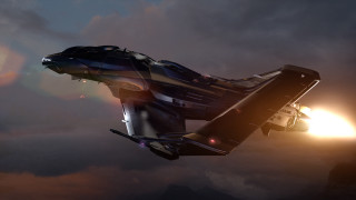 Futuristic fighter jet cloudy sky - star citizen halo free wallpaper
