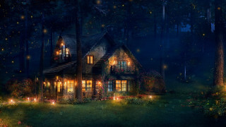 House woods night lights stars - a house free wallpaper