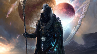 Space man staff fire planet - a man in a space suit holding free wallpaper