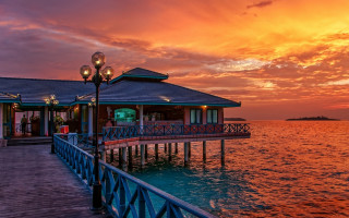 Pier lightpole building sunset clouds - don arday free wallpaper for desktop