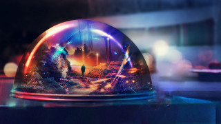 Dome mountain forest rainbow holography - a picture of a man free wallpaper for desktop