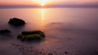 Sunset ocean rocks boat matte - rock free wallpaper