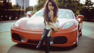 Woman sitting hood sportscar fashion - neoclassicism free wallpaper