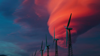 Wind turbines cloudy sunset pink - environmental art free wallpaper for desktop