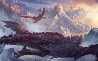 Dragon bird mountain castle fantasy - a castle in the background free wallpaper