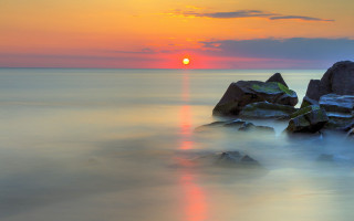 Sunset ocean rocks orange sun - rock free wallpaper