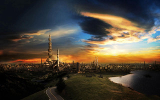 City tall buildings river sunset 2 - sunset time free wallpaper for desktop