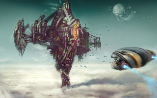 Futuristic space ship planet moon - the foreground of the image free wallpaper