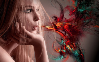 Woman longhair birdhead redgreen swirl - alberto seveso free wallpaper