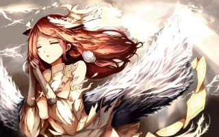 Red haired angel girl wings - a white dress free wallpaper for desktop