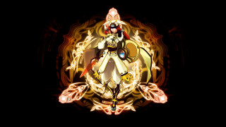 Woman white dress red hat 4 - a gold design free wallpaper for desktop