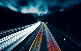 Highway long exposure clouds light - the road free wallpaper