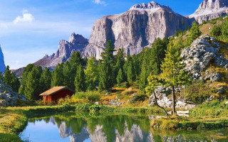 Mountain lake cabin forest horizon - beautiful landscape free wallpaper for desktop