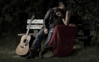 Man woman bench guitar blanket - a bench next free wallpaper