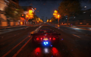 Car night autumn fire city - a street free wallpaper