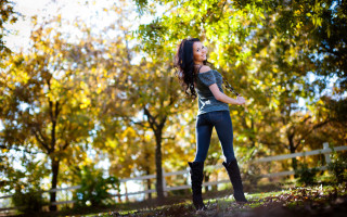 Woman field trees fence autumn - daphne mcclure free wallpaper