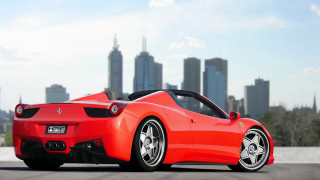 Red sports car city skyline 7 - skyscraper free wallpaper