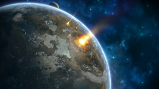 Space planet moon aurora fireworks 2 - a large object in the foreground free wallpaper