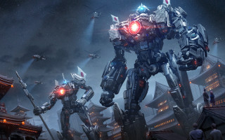 Robots city night lights astral - league of legends concept art free wallpaper for desktop