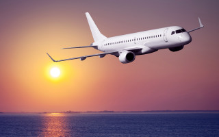 White airplane ocean sunset moon - airbrush free wallpaper for desktop