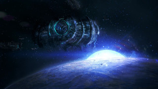 Space station planet bright light 6 - a space station in the middle of a planet free wallpaper