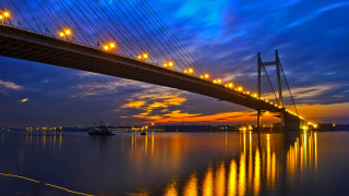 Bikash bridge water night lights - bengal school of art free wallpaper