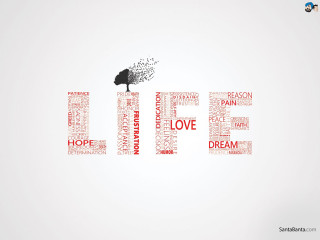 Life word cloud tree red - expressive free wallpaper
