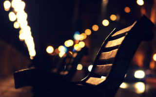 Bench sidewalk night lights bokeh - free vintage wallpaper