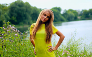 Woman yellow dress flower field 2 - a yellow dress free wallpaper