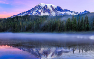 Mountain reflection sunset fog landscape - peak free wallpaper for desktop