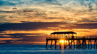 Pier sunset clouds boat city - sunset time free wallpaper for desktop