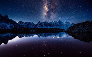Night sky milkyway mountain lake - milky free wallpaper