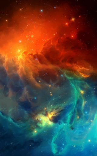 Colorful space stars orange blue - a detailed matte painting free wallpaper for mobile