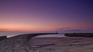 Pier lighthouse sunset purple magic - a lighthouse in the distance free wallpaper