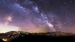 Night sky stars mountain range - free space wallpaper for desktop